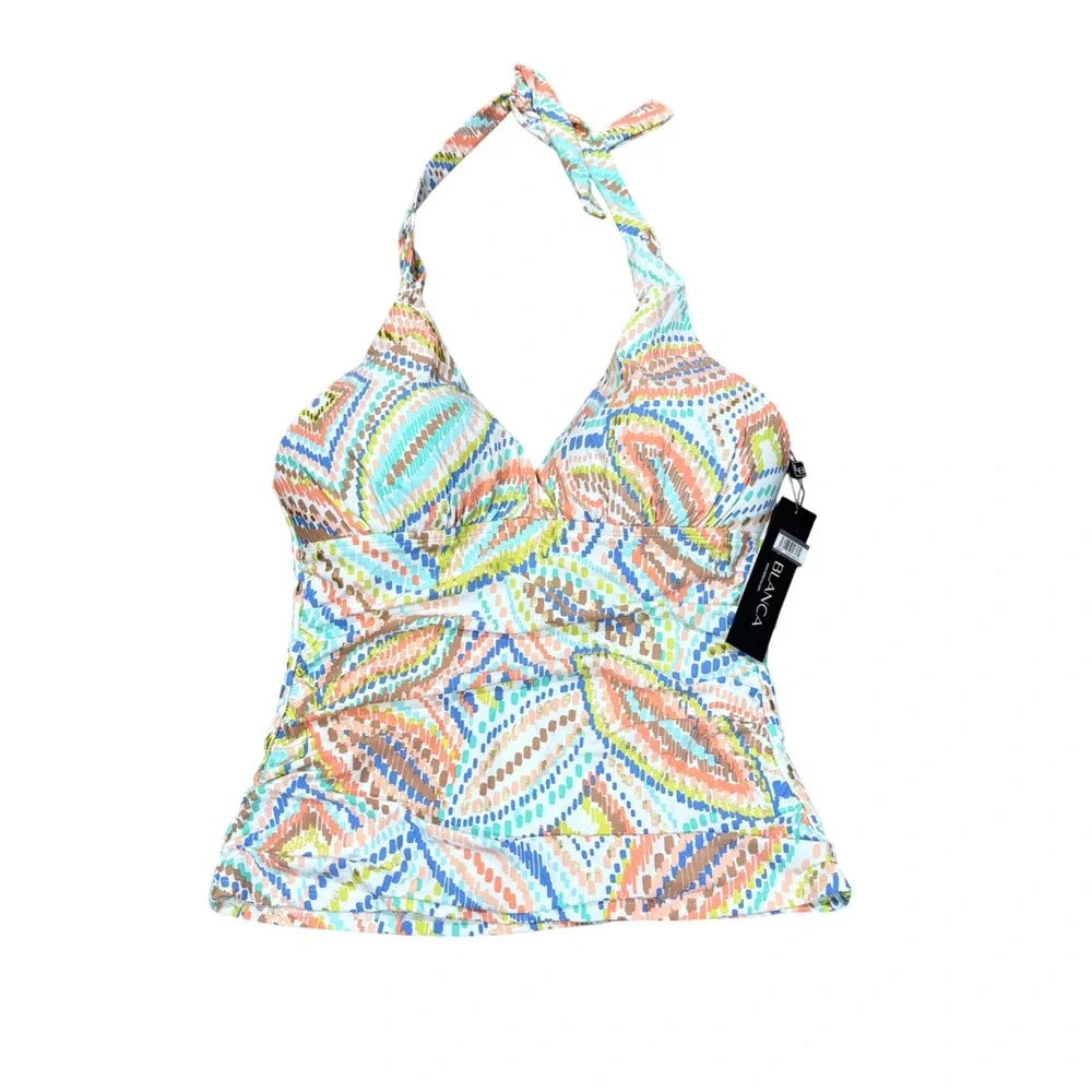 La Blanca Sunbaked Jewels Halter Tankini Top Multi Color UPF 50+ Sz 10 NWT Beach